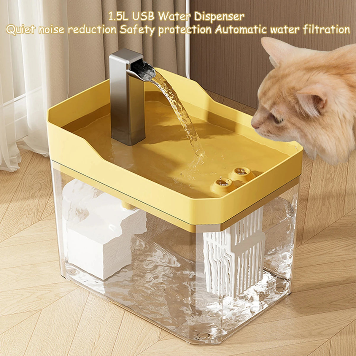 Fuente de Agua Automática para Gatos 1,5L con Filtro y Bomba USB