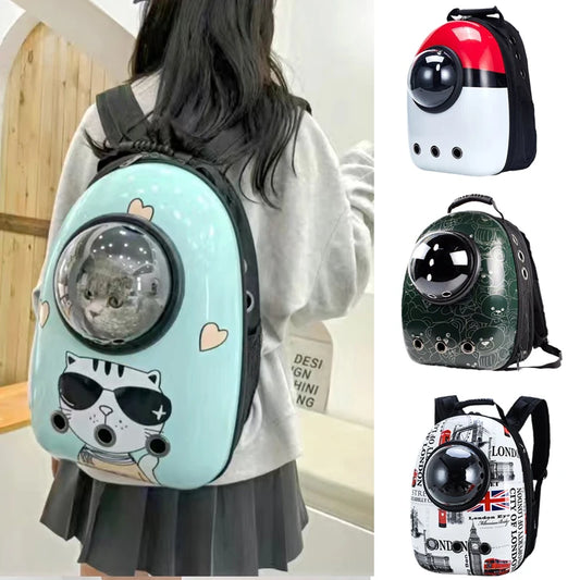 Mochila Transportín para Gatos – Diseño Cartoon, Transpirable y con Ventana Panorámica