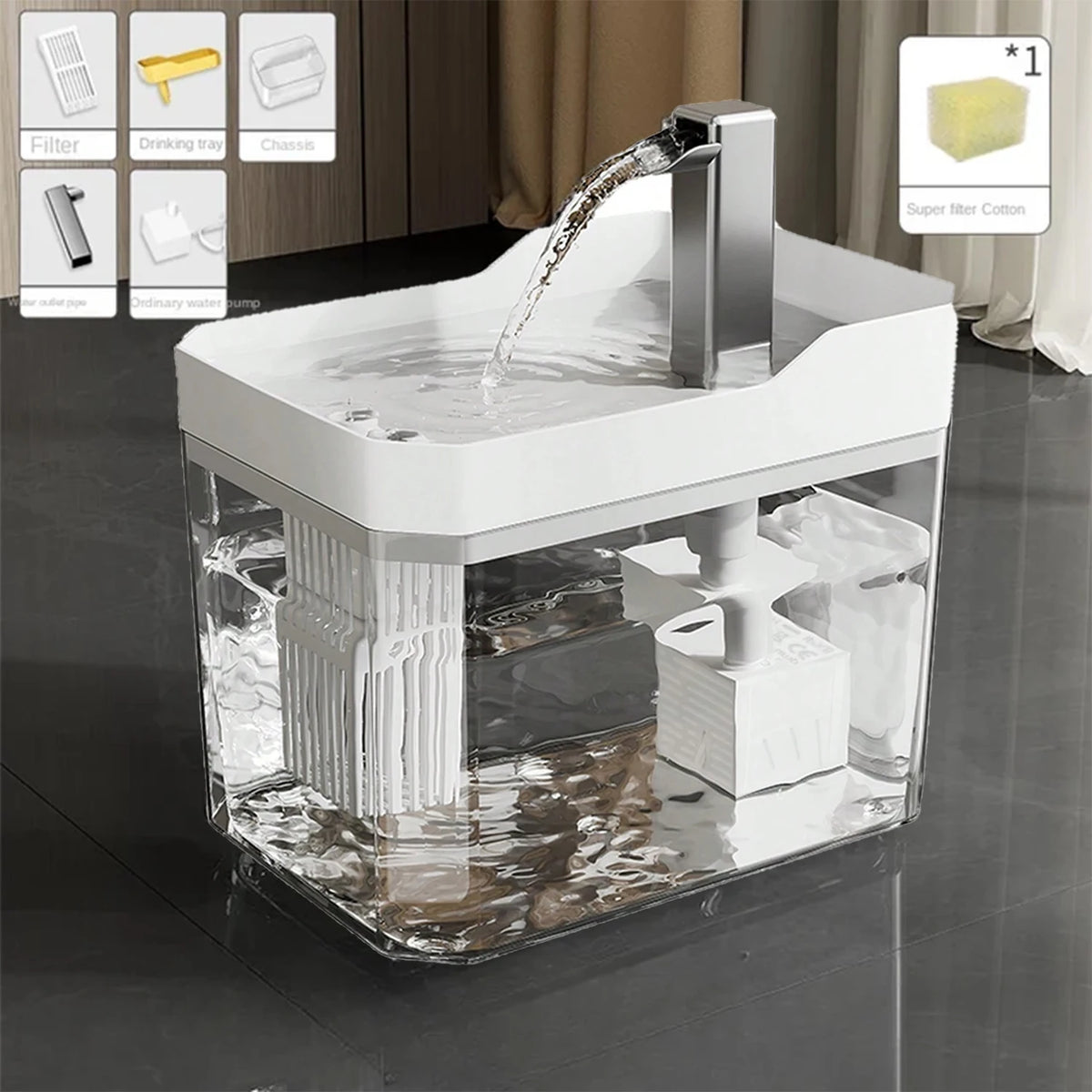 Fuente de Agua Automática para Gatos 1,5L con Filtro y Bomba USB
