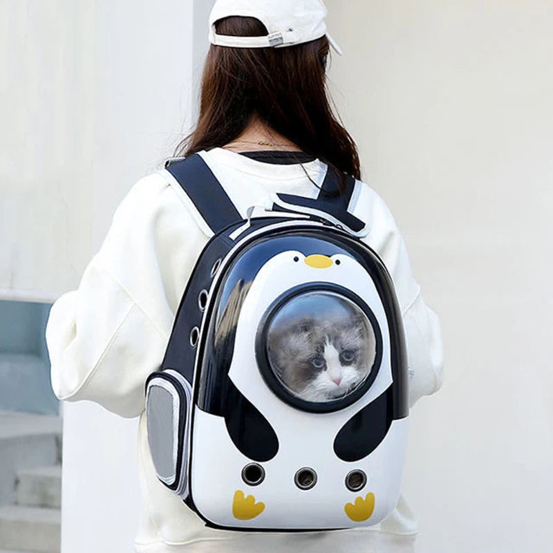 Mochila Transportín para Gatos – Diseño Cartoon, Transpirable y con Ventana Panorámica